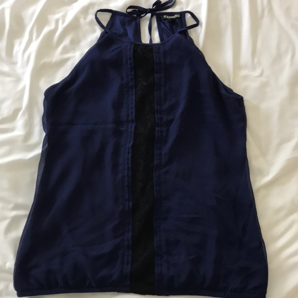 Beautiful Express tank, deep blue & black lace